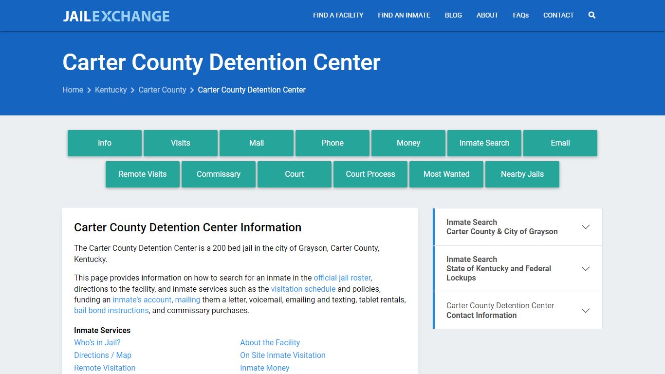 Carter County Detention Center, KY Inmate Search, Information